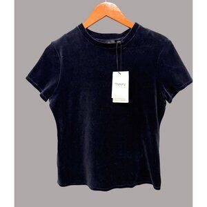 Theory Womens Velvet Short Sleeve Top M Navy Blue